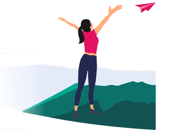 An organizer celebrating with a paper plane overhead