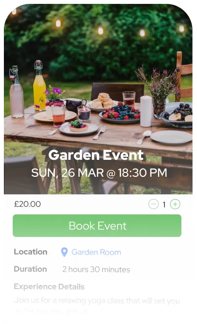 A Bookable event page for a garden event